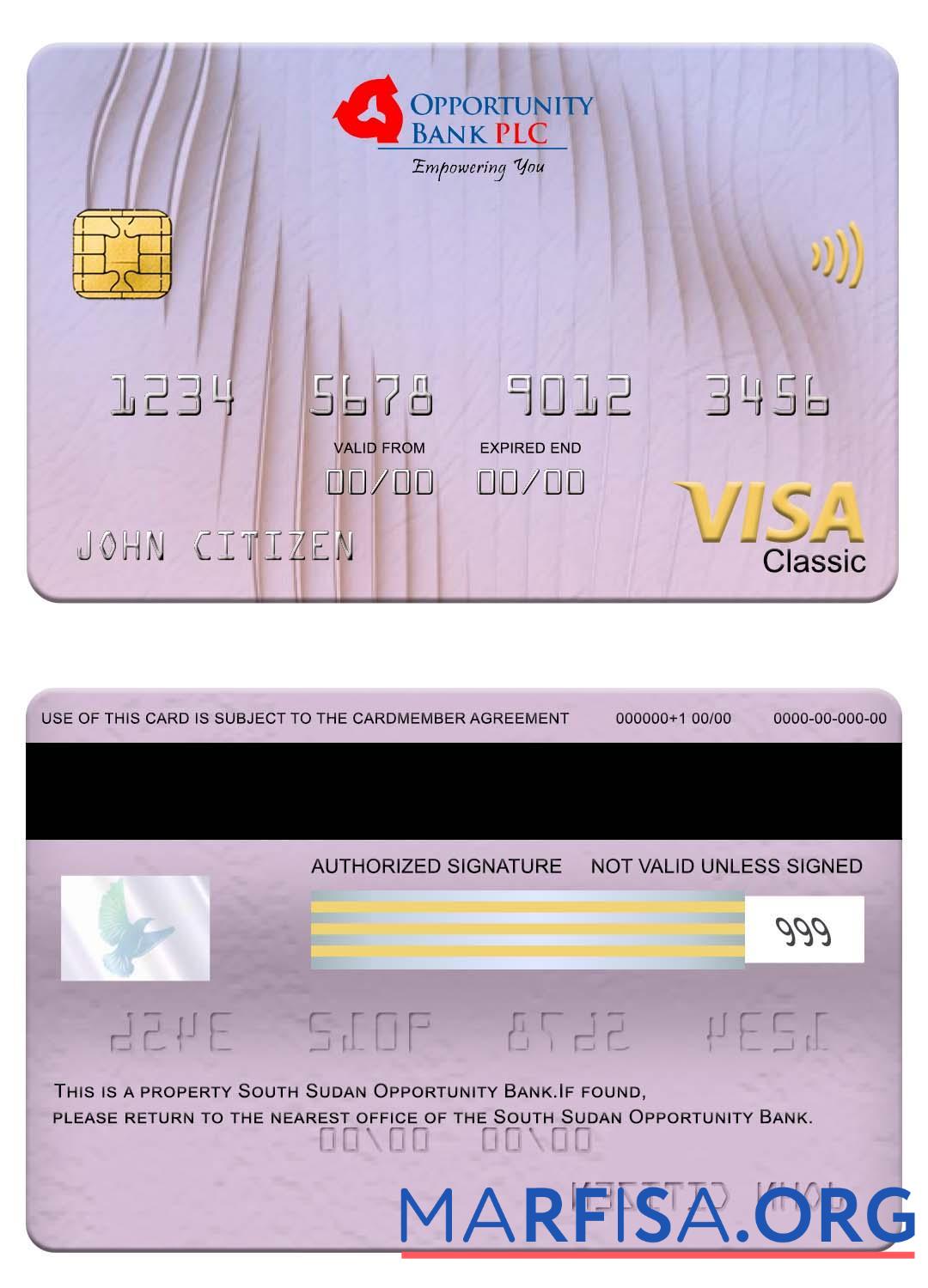 Blank South Sudan Opportunity Bank visa classic card real example